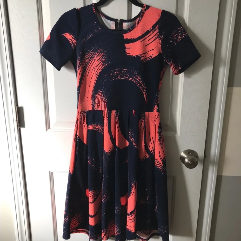 Lularoe Amelia Dress Small Navy Coral